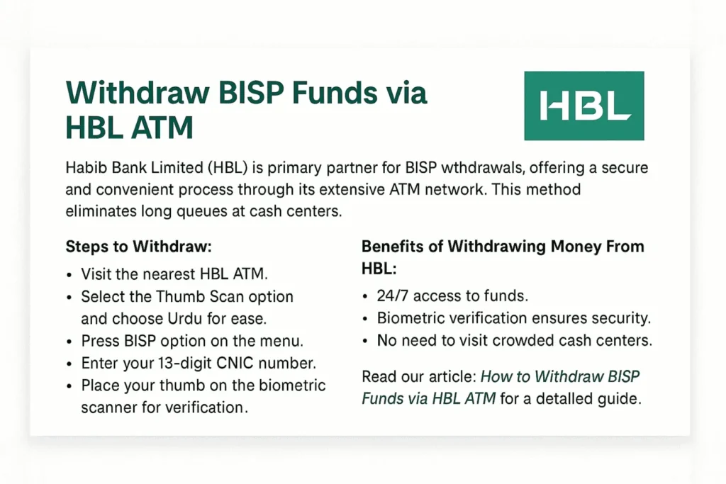 Withdraw BISP Funds via HBL ATM